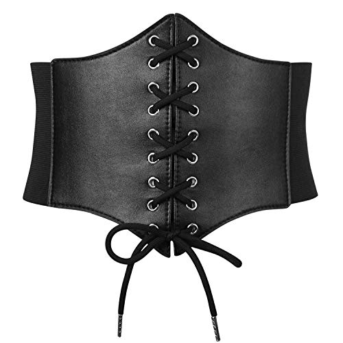SUOSDEY Schwarz Korsett Gürtel für Frauen, Vintage Lace-up elastische Taille Gürtel, Tied Waspie breiten Gürtel für Halloween-Kostüm,schwarz SUOSDEY Schwarz Korsett Gürtel für Frauen, Vintage Lace-up elastische Taille Gürtel, Tied Waspie breiten Gürtel für Halloween-Kostüm,schwarz von SUOSDEY