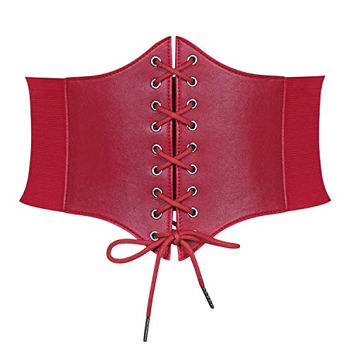SUOSDEY Schwarz Korsett Gürtel für Frauen, Vintage Lace-up elastische Taille Gürtel, Tied Waspie breiten Gürtel für Halloween-Kostüm,rot von SUOSDEY