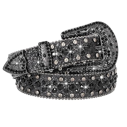 SUOSDEY Strass Gürtel Herren Damen für Jeans Kleid Western Cowgirl Cowboy Nieten Glitzer Pailletten Strap Gürtel, B-schwarz, 45.3"/115cm fit waist: 33"-37" von SUOSDEY