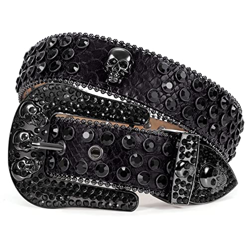 SUOSDEY Totenkopf Strass Gürtel Stilvoll Nietengürtel Herren Damen Punk Gürtel für Jeans Kleider Hose von SUOSDEY