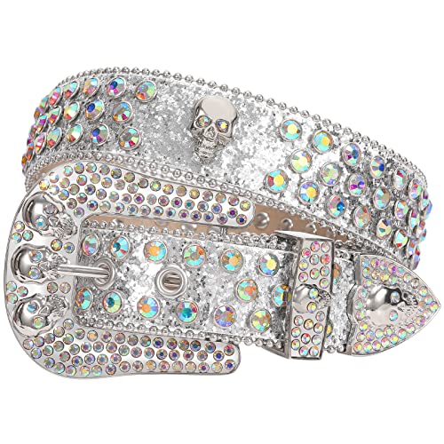 SUOSDEY Totenkopf Strass Gürtel Stilvoll Nietengürtel Herren Damen Punk Gürtel für Jeans Kleider Hose von SUOSDEY