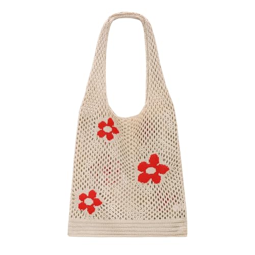 SUOSDEY gehäkelte Mesh Strand Tote Bag, Sommer Urlaub Ästhetische Strick Boho Umhängetasche für Frauen beige von SUOSDEY