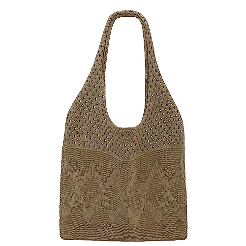 SUOSDEY gehäkelte Mesh Strand Tote Bag, Sommer Urlaub Ästhetische Strick Boho Umhängetasche für Frauen braun von SUOSDEY