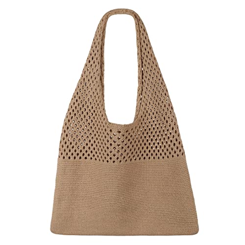 SUOSDEY gehäkelte Mesh Strand Tote Bag, Sommer Urlaub Ästhetische Strick Boho Umhängetasche für Frauen braun von SUOSDEY