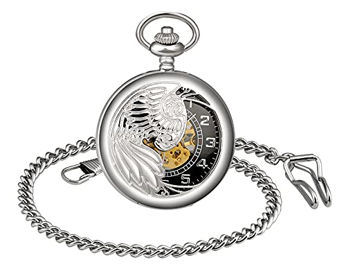 SUPBRO Damen Herren Taschenuhr Adler Analog Mechanische Kettenuhr Uhr Pocket Watch mit Halskette Pullover Kette Silber von SUPBRO