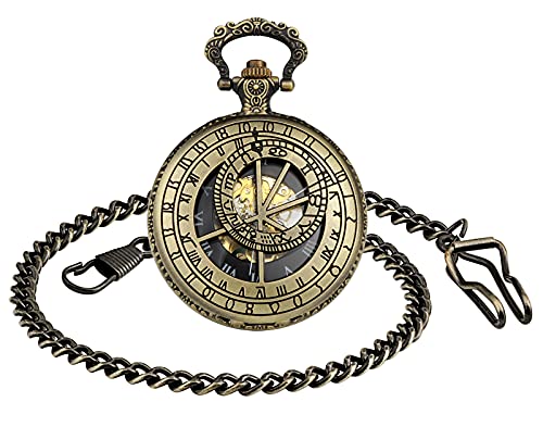 SUPBRO Damen Herren Taschenuhr Analog Mechanische Kettenuhr Uhr Pocket Watch mit Kette Pullover Kette Meridian Bronze von SUPBRO