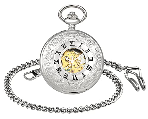 SUPBRO Damen Herren Taschenuhr Edelstahl Mechanische Kettenuhr Uhr Automatik Pocket Watch mit Halskette Pullover Kette Analog von SUPBRO