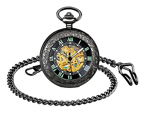 SUPBRO Damen Herren Taschenuhr Retro Mechanische Kettenuhr Uhr Leuchtende Automatik Pocket Watch mit Halskette Pullover Kette von SUPBRO