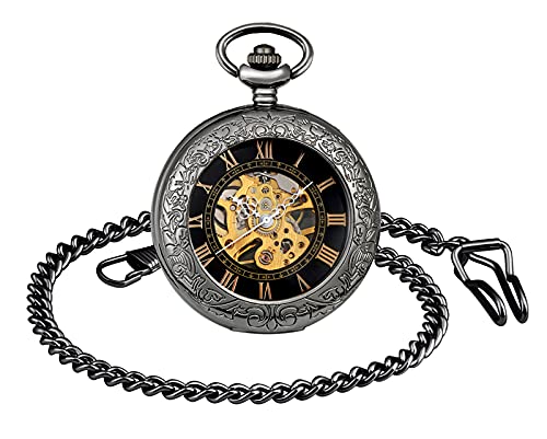 SUPBRO Damen Herren Taschenuhr Retro Zahnrad Mechanische Kettenuhr Uhr Steampunk Automatik Pocket Watch mit Halskette Pullover Kette von SUPBRO