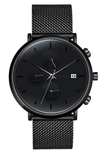 SUPBRO Herren Uhr Männer Edelstahl Wasserdicht Armbanduhr Analog Zifferblatt Business Uhr Datum Ultra Dünne Quarz Schwarz von SUPBRO