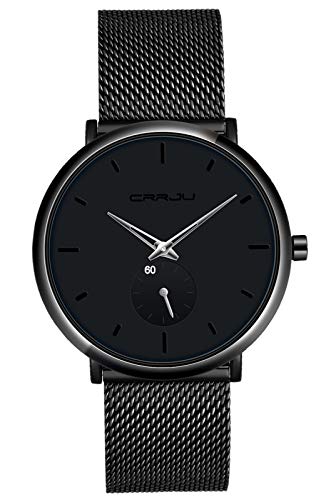 SUPBRO Herren Uhr Männer Edelstahl Wasserdicht minimalistische Armbanduhr Analog Zifferblatt Business Uhr Ultra Dünne schwarz von SUPBRO