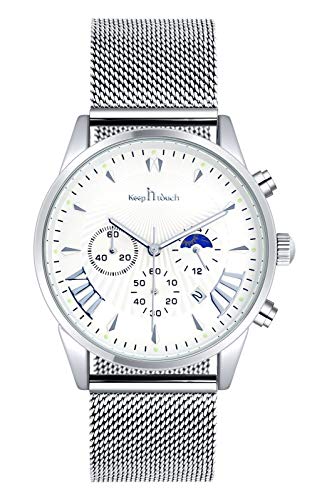 SUPBRO Herren Uhren Chronographen Wasserdicht Sport Analoger Quarz Uhr Beiläufig Dial Edelstahl Mesh Armbanduhr Männer Silber von SUPBRO