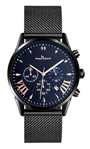 SUPBRO Herren Uhren Chronographen Wasserdicht Sport Analoger Quarz Uhr Dial Schwarze Edelstahl Mesh Armbanduhr Männer von SUPBRO