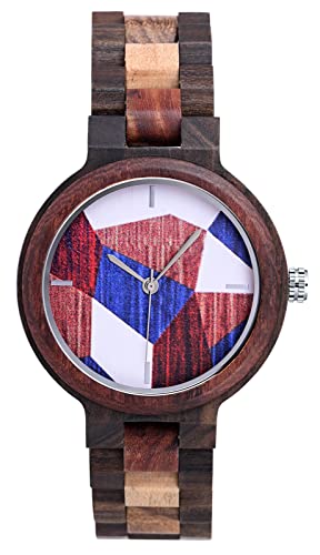SUPBRO Holzuhren Damen Uhren Holzuhr Farbblock Natur Hölzerne Uhr Analoge Japanisch Quarzwerk Uhren mit Holzarmband für Damen von SUPBRO