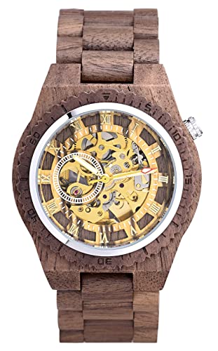 SUPBRO Holzuhren für Herren Uhren Holz-Armbanduhr höhl Holz Uhr mechanisch Analog Japanisches Quarzwerk mit Holzarmband für Männer von SUPBRO