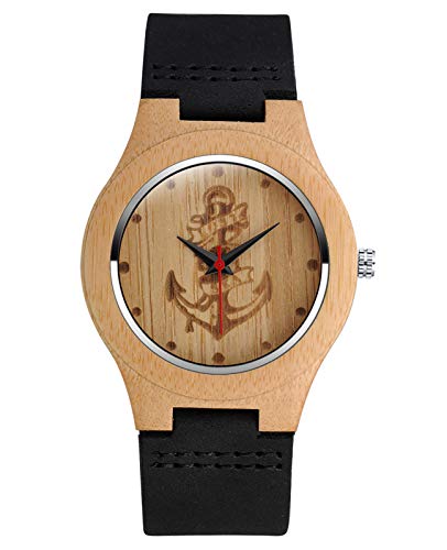 SUPBRO Herren Uhren Holzuhr Holz Armbanduhr Klassik Analoge Quarzwerk Uhren Unisex Unendlichkeit Leder Armband Anker Damen von SUPBRO