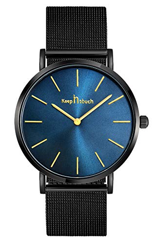 SUPBRO Herren Uhren Mode Wasserdicht Sport Analoger Quarz Uhr Ultra-Thin Dial Schwarze Edelstahl Mesh Armbanduhr Männer Blau Zifferblatt von SUPBRO