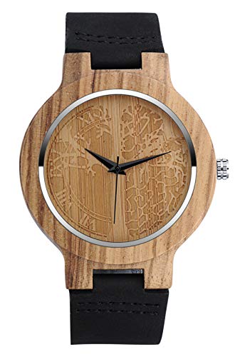 SUPBRO Holzuhren Herren Holzuhr Holz-Armbanduhr Analoge Quarzwerk Uhren Armband Natur-Holz Lebensbaum von SUPBRO