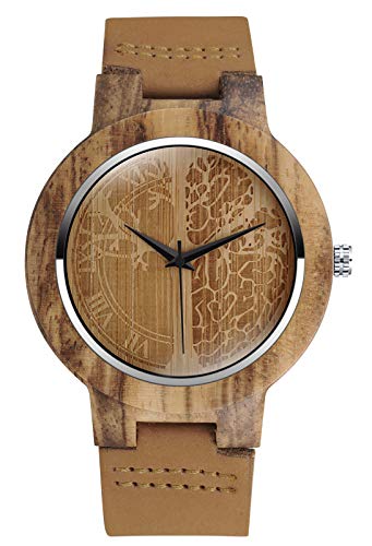 SUPBRO Holzuhren Herren & Damen Unisex Holzuhr Holz-Armbanduhr Analoge Quarzwerk Uhren Armband Lebensbaum von SUPBRO