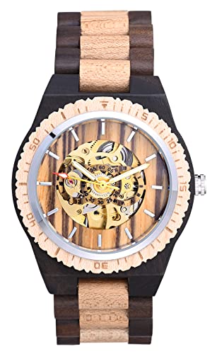 SUPBRO Holzuhren Herren Uhren Holz-Armbanduhr höhl Holz Uhr mechanisch Analog Armbanduhr Holzuhr Quarzwerk mit Holzarmband für Herren von SUPBRO