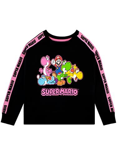 SUPER MARIO BROS Mädchen Spielen Sweatshirt Cropped Pullover mit Langen Ärmeln für Kinder 134 Schwarz von Super Mario