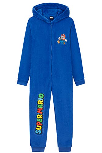 Super Mario Jumpsuit Kinder, Onesie Kinder und Jungen Blau Kostüm, Kinder Fleece Schlafanzug, Bequeme Overall Einteiler für Jungen 4-15, Geschenke für Kinder (Blau, 11-12 Jahre) von Super Mario