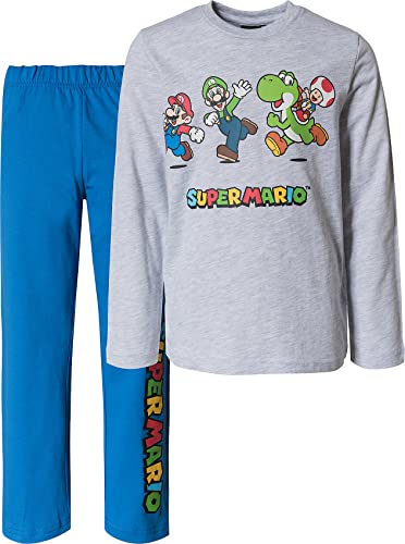 Super Mario Jungen oder Mädchen Schlafanzug Pyjama Langarm (Grau, 110) von Super Mario