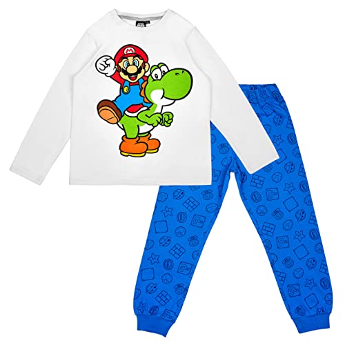 Super Mario Jungen oder Mädchen Schlafanzug Pyjama Langarm (Weiss, 110) von Super Mario