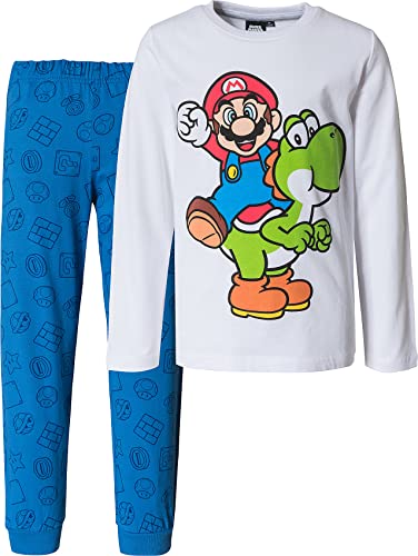 Super Mario Jungen oder Mädchen Schlafanzug Pyjama Langarm (Weiss, 116) von Super Mario