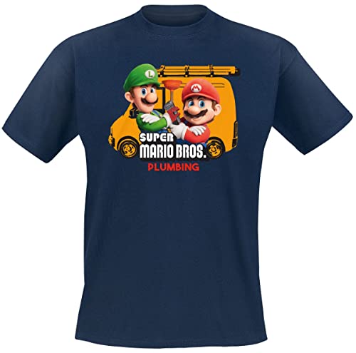 Super Mario Mario Brothers Plumbing Männer T-Shirt blau XXL 100% Baumwolle Fan-Merch, Gaming von Super Mario