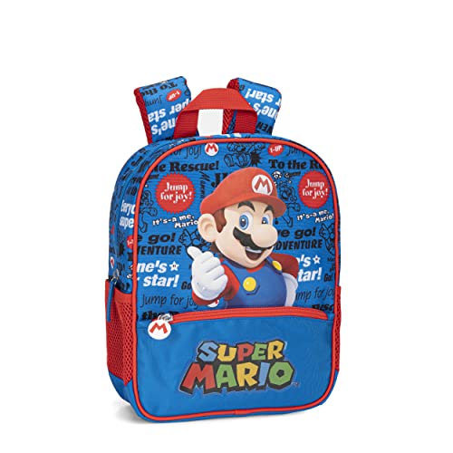 SUPERMARIO - Mini-Rucksack für Schule und Zeit, Unisex, lässiger Rucksack für Jungen und Mädchen - 22 x 10 x 33 cm, blau, Taglia unica, Casual von SUPERMARIO