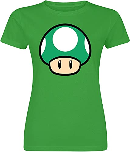 Super Mario Pilz Frauen T-Shirt grün XXL 100% Baumwolle Fan-Merch, Gaming von Super Mario