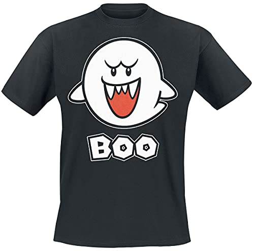 Super Mario Boo Männer T-Shirt schwarz L 100% Baumwolle Fan-Merch, Gaming von Super Mario