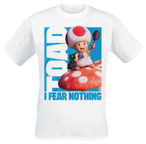 Super Mario Toad - Fear Nothing! Männer T-Shirt weiß XXL 100% Baumwolle Fan-Merch, Gaming von Super Mario