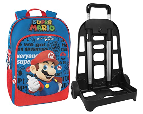 SUPERMARIO - Abnehmbarer Trolley-Rucksack mit Tragegriff und versenkbaren Schultergurten, Reißverschluss und Fronttasche mit Reißverschluss - Rucksack für Mädchen - Schulrucksack 36 x 23 x 47 cm, von SUPERMARIO