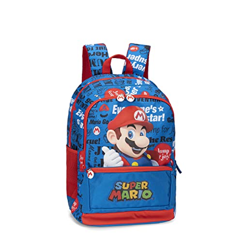 SUPERMARIO - Rucksack für Mittelschule, Grundschule für Kinder und Jugendliche, mit gepolstertem und verstärktem Rücken, verstellbaren Schultergurten und Hauptfach + Fronttasche mit Reißverschluss, 32 von SUPER MARIO