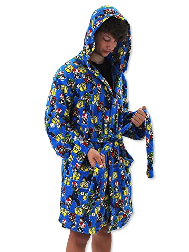 SUPER MARIO Brothers Luigi Toad Bademantel für Erwachsene, Plüsch, mit Kapuze, Fleece, Blau, Large-X-Large von SUPER MARIO
