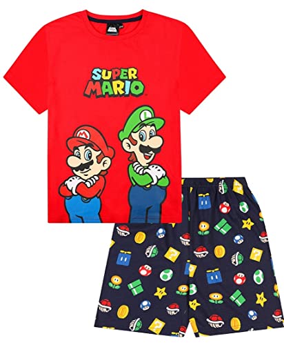 Super Mario Nintendo und Luigi Jungen Schlafanzug-Set kurz, rot, 134 von Super Mario