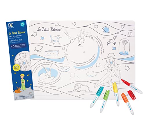 SUPER PETIT - Der kleine Prinz - Limitierte Edition 80 Jahre - Lernspiel - Lernset - Wiederverwendbares Ausmalen - 5 Filzstifte - leicht zu reinigen - Set 40 x 30 cm - wiederverwendbar - ab 3 Jahren von SUPER PETIT