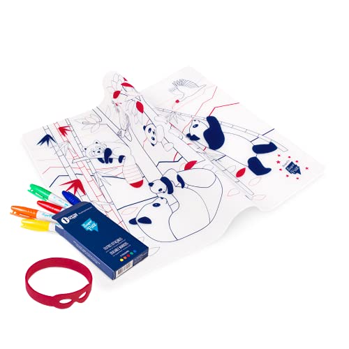 SUPER PETIT - Lernspiel – Platzset – Panda – 5 Filzstifte und Armband im Lieferumfang enthalten – leicht zu reinigen – wiederverwendbar – antibakteriell – ab 3 Jahren von SUPER PETIT