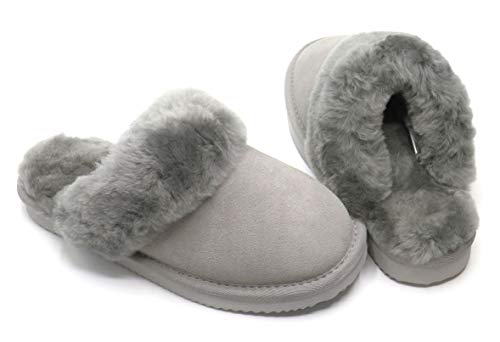 Lammfell Pantoffel slipper Damen Lammfell Hausschuhe Australisches Lammfell beige grau cognac braun mit comfort Sohle - sehr warm (38, Grau, numeric_38) von SUPER s6x