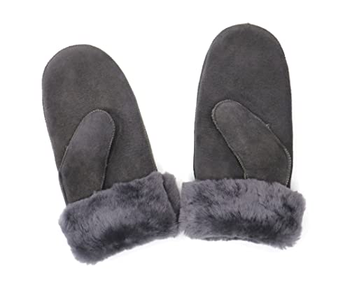 SUPER s6x Lammfell Handschuhe Fäustling Fausthandschuhe Merino Lammfell, Dunkel Grau Damen Größenbeschreibung siehe Produktbeschreibung (L, Grau) von SUPER s6x