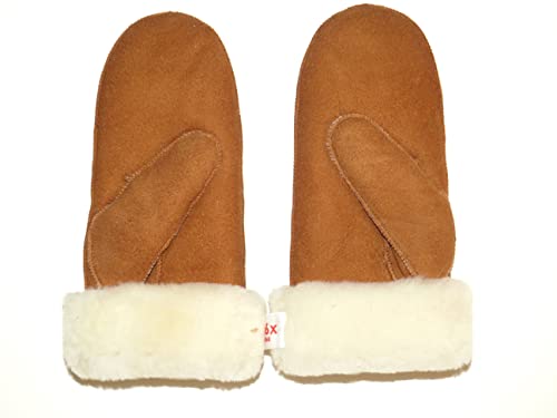 SUPER s6x Lammfell Handschuhe Fäustlinge, Fausthandschuhe Lammfell, (L) Cognac - braun, Damen - Größenbeschreibung siehe Produktbeschreibung von SUPER s6x