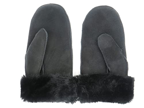 Lammfell Handschuhe Fäustlinge aus sehr weichen Australischen Merino Premium Lammfell, schwarz oder grau, cognac braun Damen Größenbeschreibung siehe Produktbeschreibung (S, Schwarz) von SUPER s6x