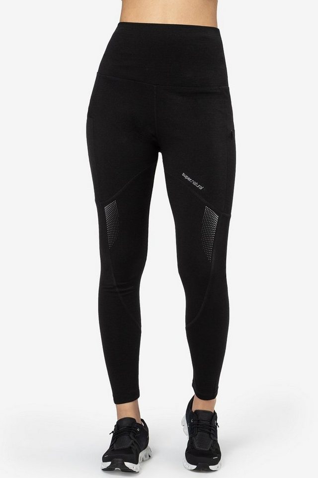 SUPER.NATURAL Funktionstights Funktionelle Running-Tights mit Reflektoren Merino-Materialmix mit reflektierenden Logos von SUPER.NATURAL