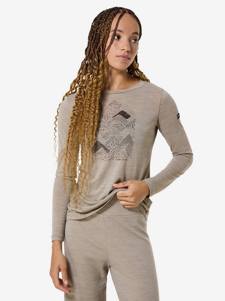 SUPER.NATURAL Langarmshirt für Damen, Merino W HILLY LS mit Berg-Motiv, atmungsaktiv von SUPER.NATURAL