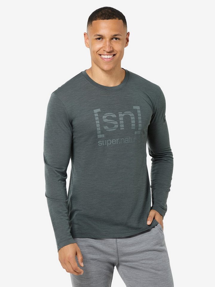 SUPER.NATURAL Langarmshirt für Herren, Merino GRID LOGO LS casual, no smell von SUPER.NATURAL