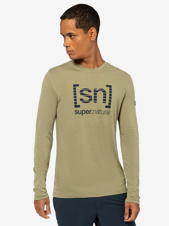 SUPER.NATURAL Langarmshirt für Herren, Merino GRID LOGO LS casual, no smell von SUPER.NATURAL