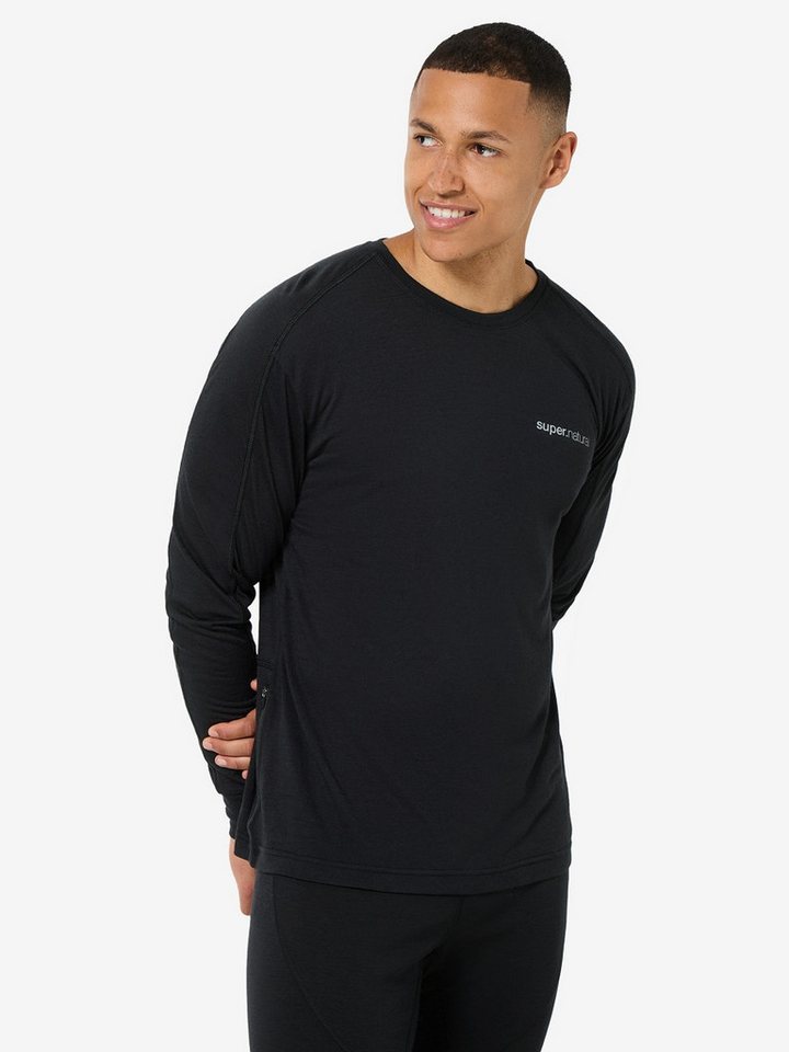 SUPER.NATURAL Langarmshirt für Herren, Merino M ALARM RUNNING LS Laufshirt mit Tasche, besonders atmungsaktiv von SUPER.NATURAL