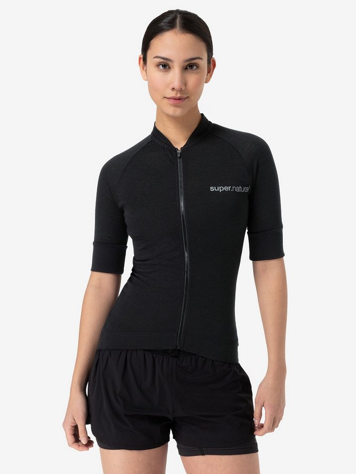 SUPER.NATURAL Radtrikot für Damen, Merino GRAVA SUMMER JERSEY mit reflektierenden Logos, Fahrradtrikot von SUPER.NATURAL